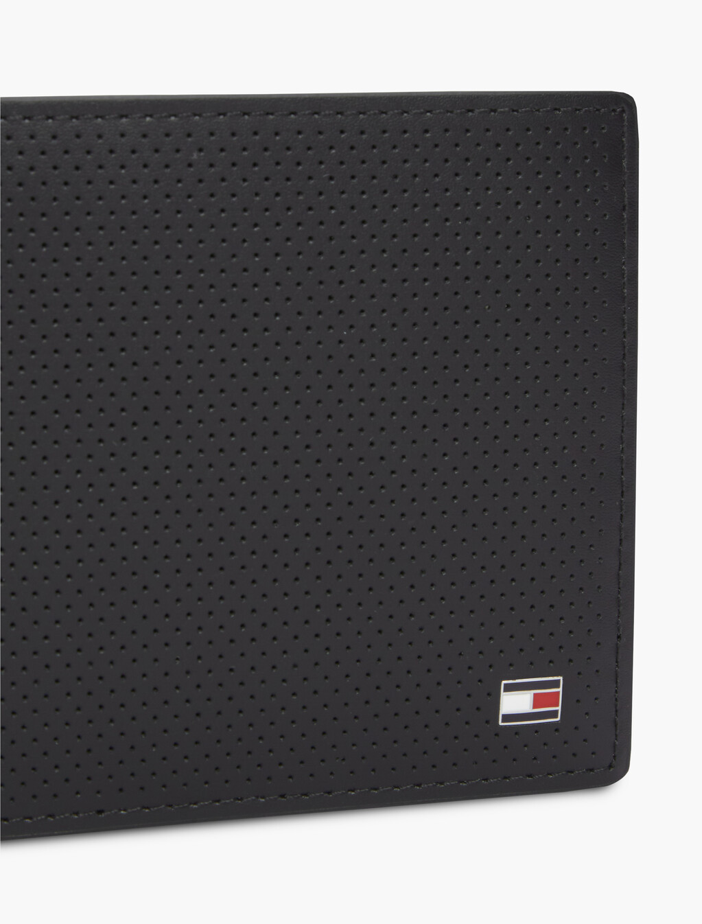 Perforated Leather Card And Coin Wallet, Black, hi-res