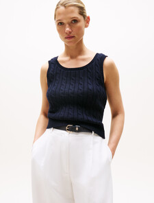 Cable Knit Sleeveless Sweater, Desert Sky, hi-res