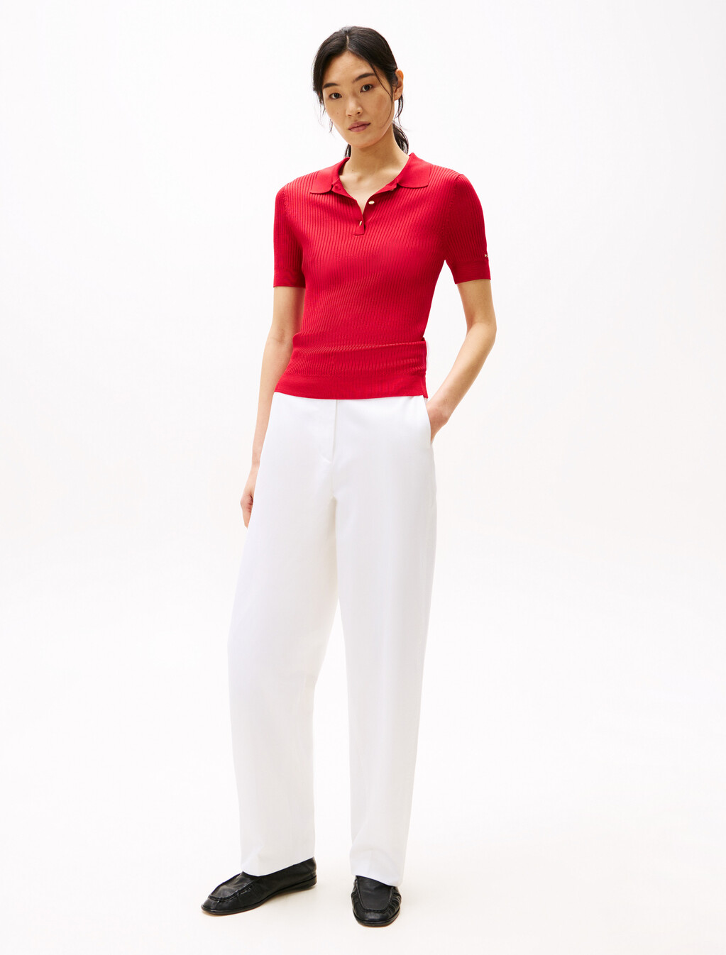 Rib Knit Slim Polo, Primary Red, hi-res