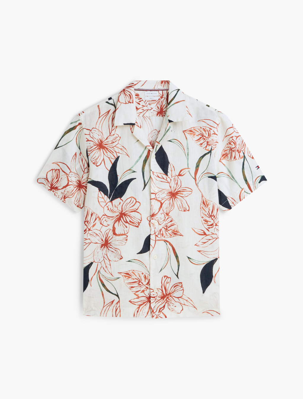 Regular Tropical Print Linen Short Sleeve Shirt, Ivory Petal / Allover, hi-res
