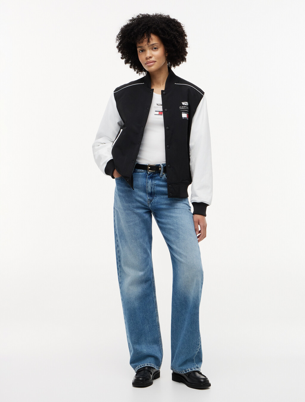 TH x Cadillac Formula 1&reg; Team Back Logo Varsity Jacket, Black / White, hi-res