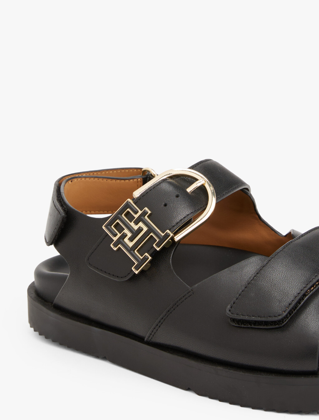 TH Monogram Leather Cleat Sandals, Black, hi-res