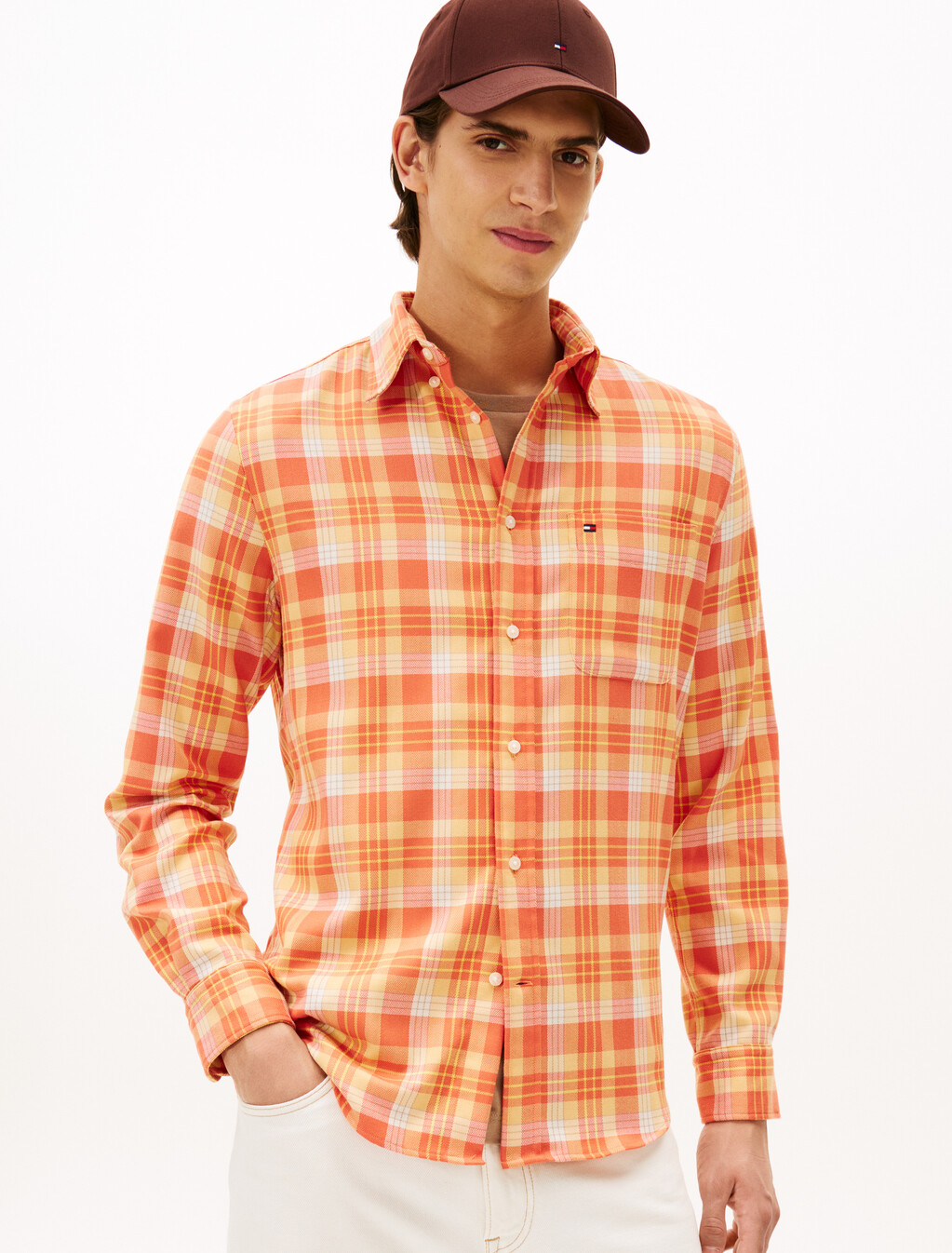 Regular Fit Check Twill Shirt, Brilliant Orange / Check, hi-res