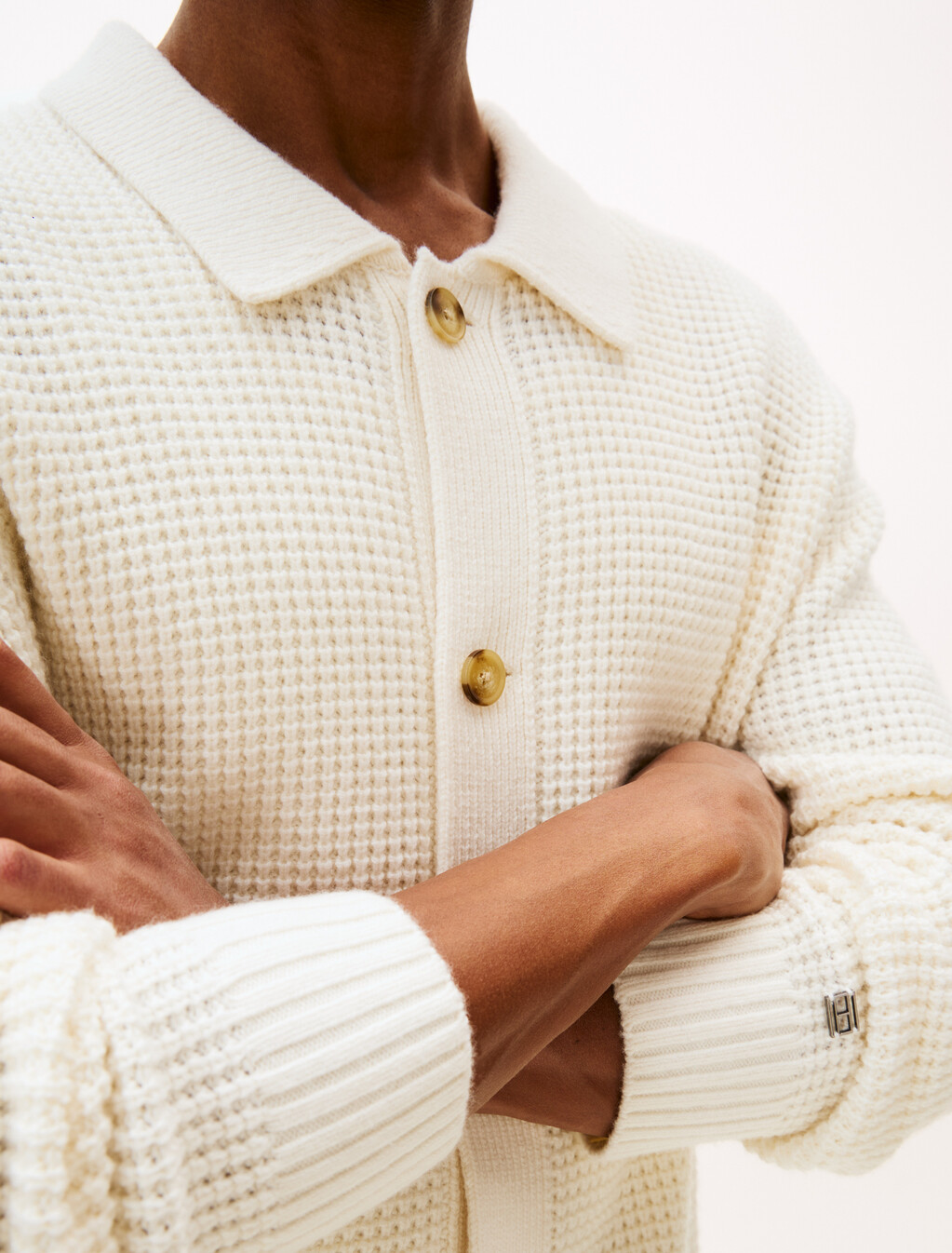 Smart Casual Waffle Knit Lambswool Blend Cardigan, Ivory Petal, hi-res