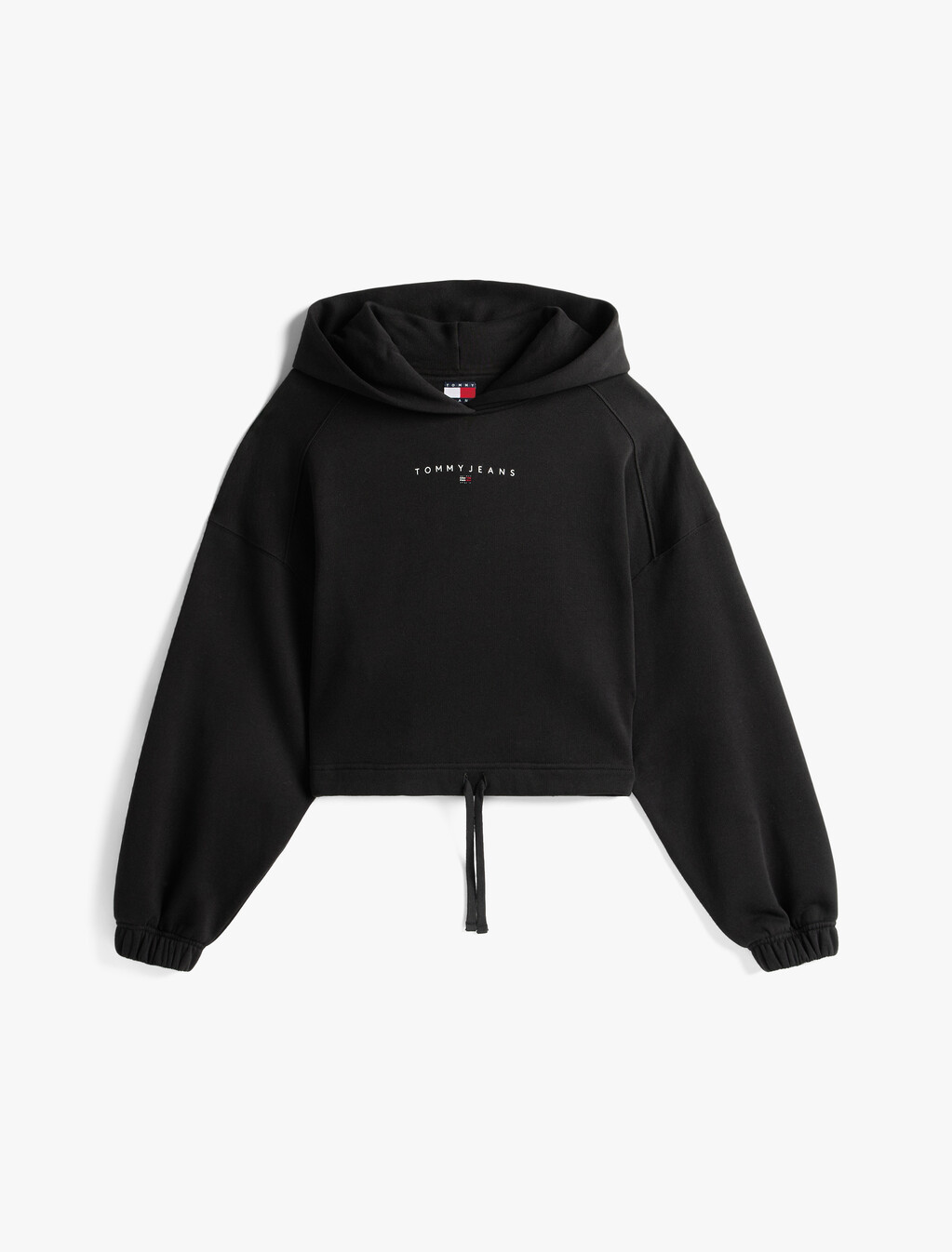 Cropped Rhinestone Logo Hoodie, Black, hi-res