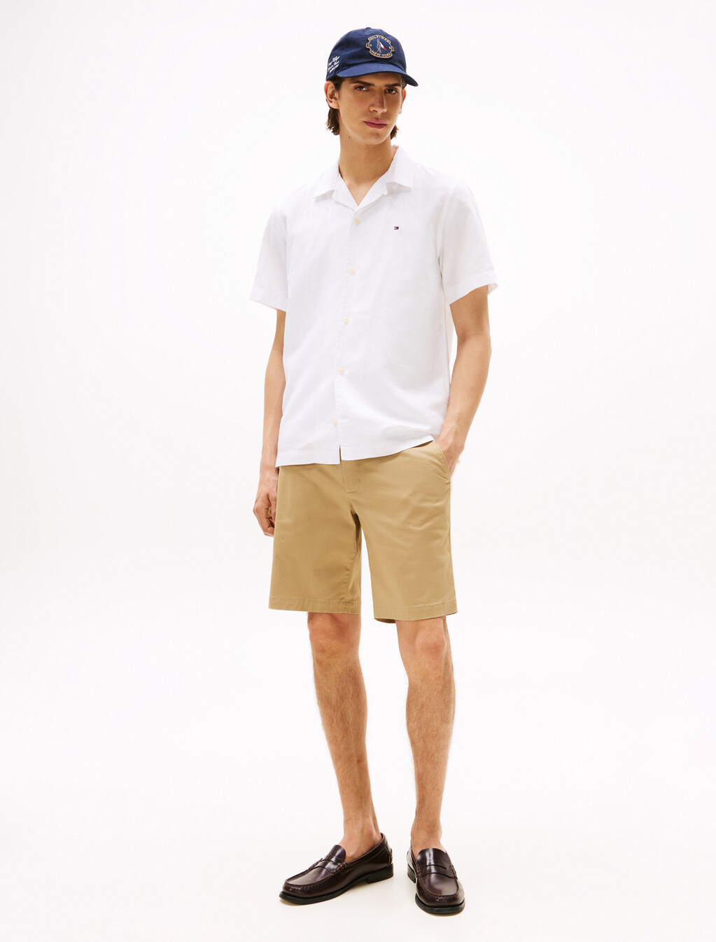 Linen Blend Short Sleeve Shirt, White, hi-res