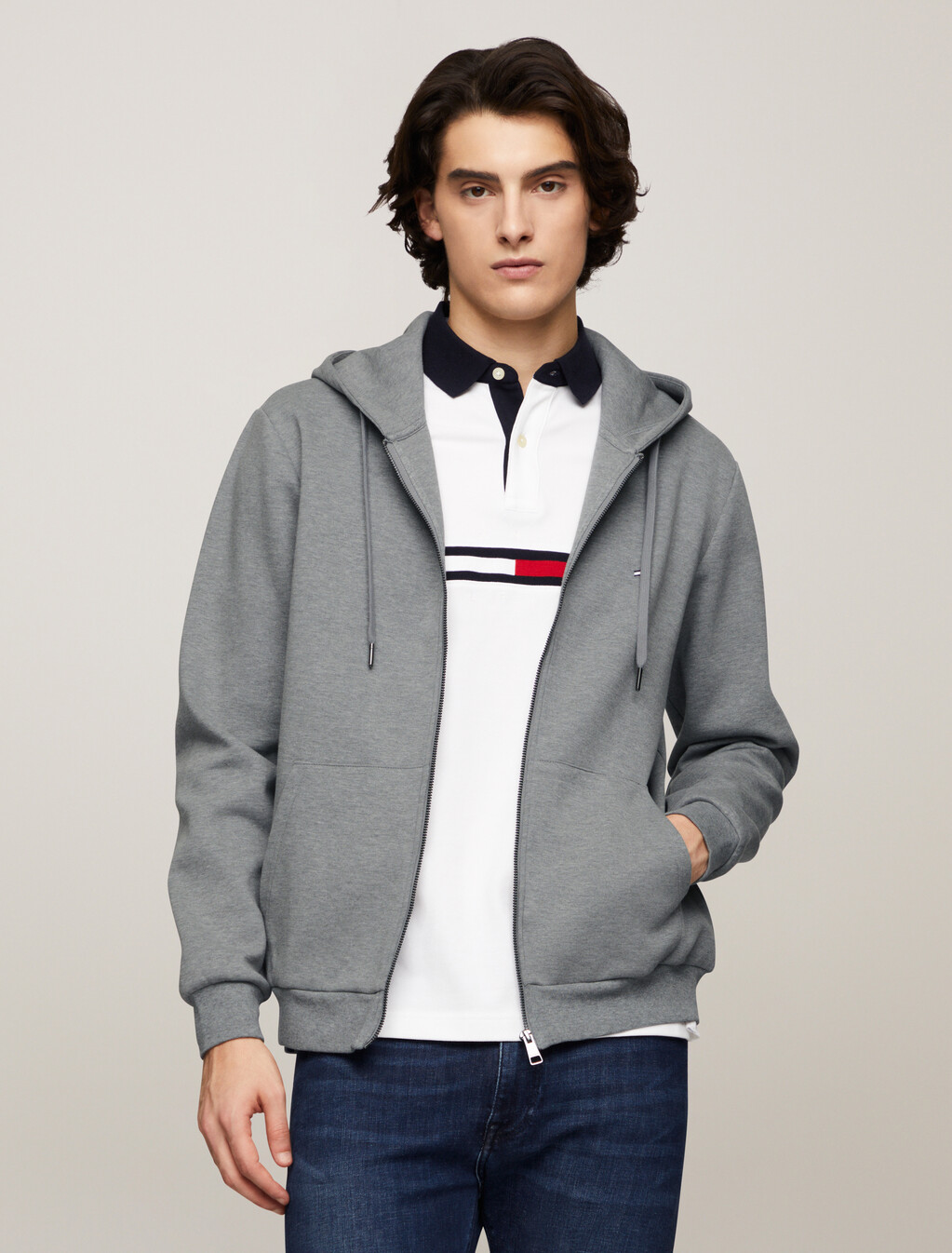 Zip Through Jacket, Medium Grey Heather, hi-res