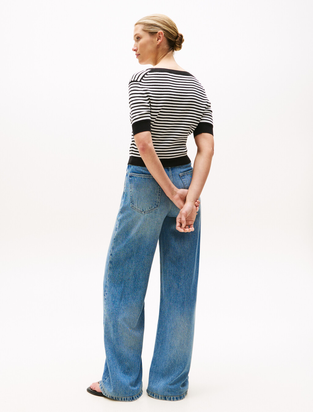 Stripe Short Sleeve Scoop Neck Cardigan, Black Stripe/Ecru, hi-res