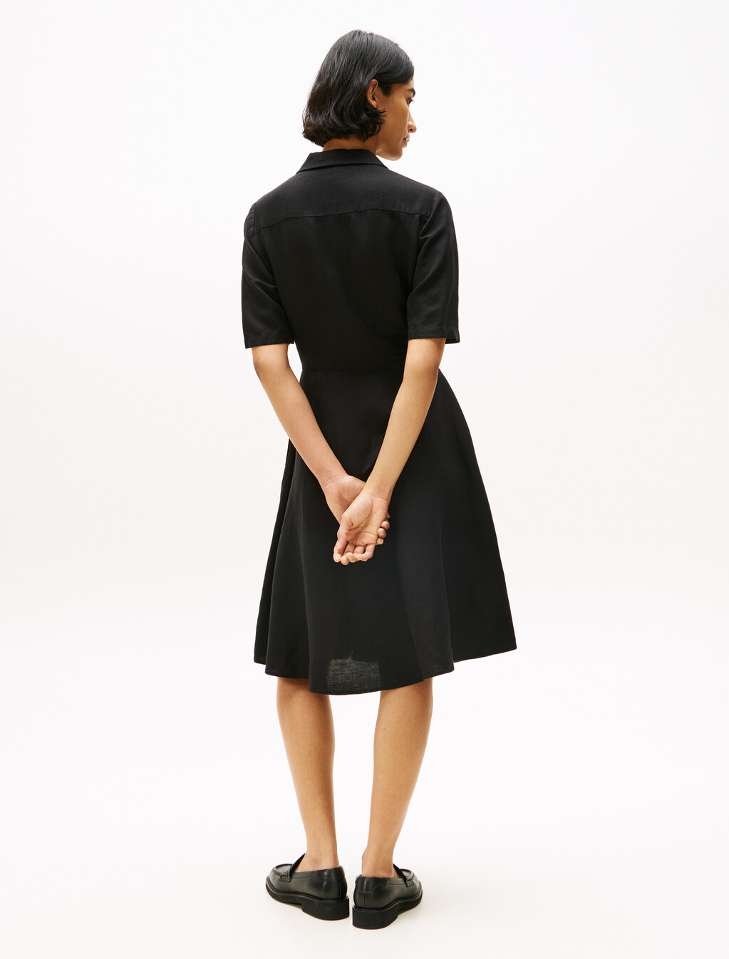 Linen Viscose Knot Dress, Black, hi-res