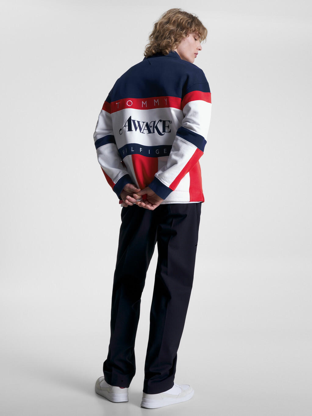 TOMMY X MERCEDES-AMG F1 X AWAKE NY ALL-OVER FLAG RUGBY SHIRT, Yale Navy/White/Deep Crimson, hi-res