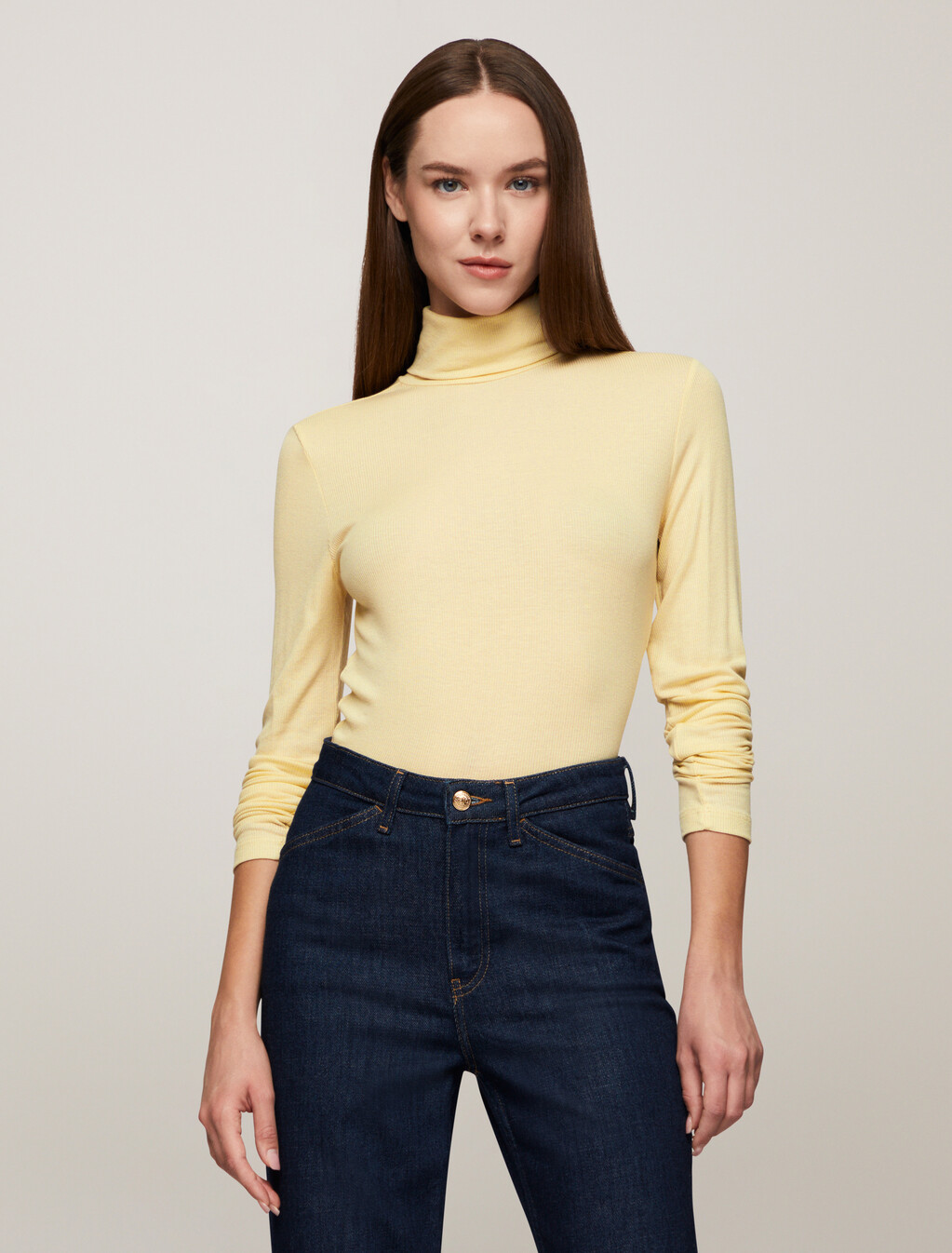 Roll Neck Long Sleeve Slim T-Shirt, Country Ivory, hi-res