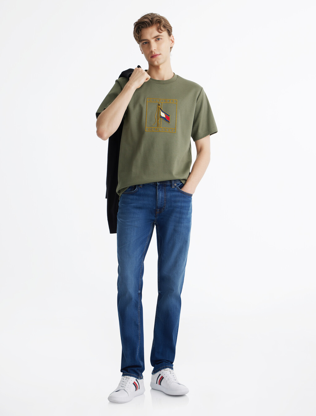 Flag Icon Embroidery Interlock T-Shirt, Battle Green, hi-res