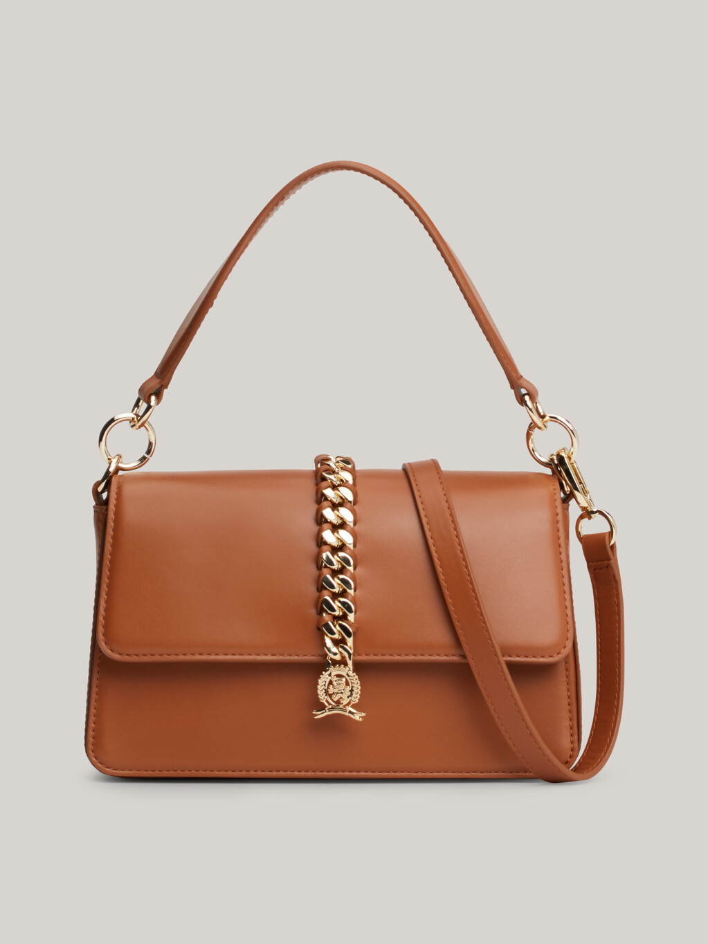 Braided Chain Leather Crossover Bag, Tan, hi-res