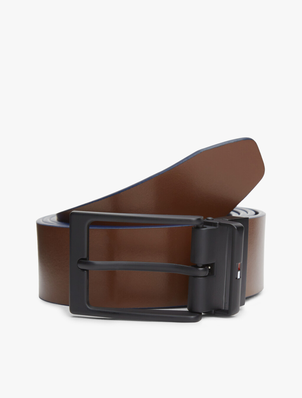 Rectangular Buckle Reversible Leather Belt, Space Blue, hi-res