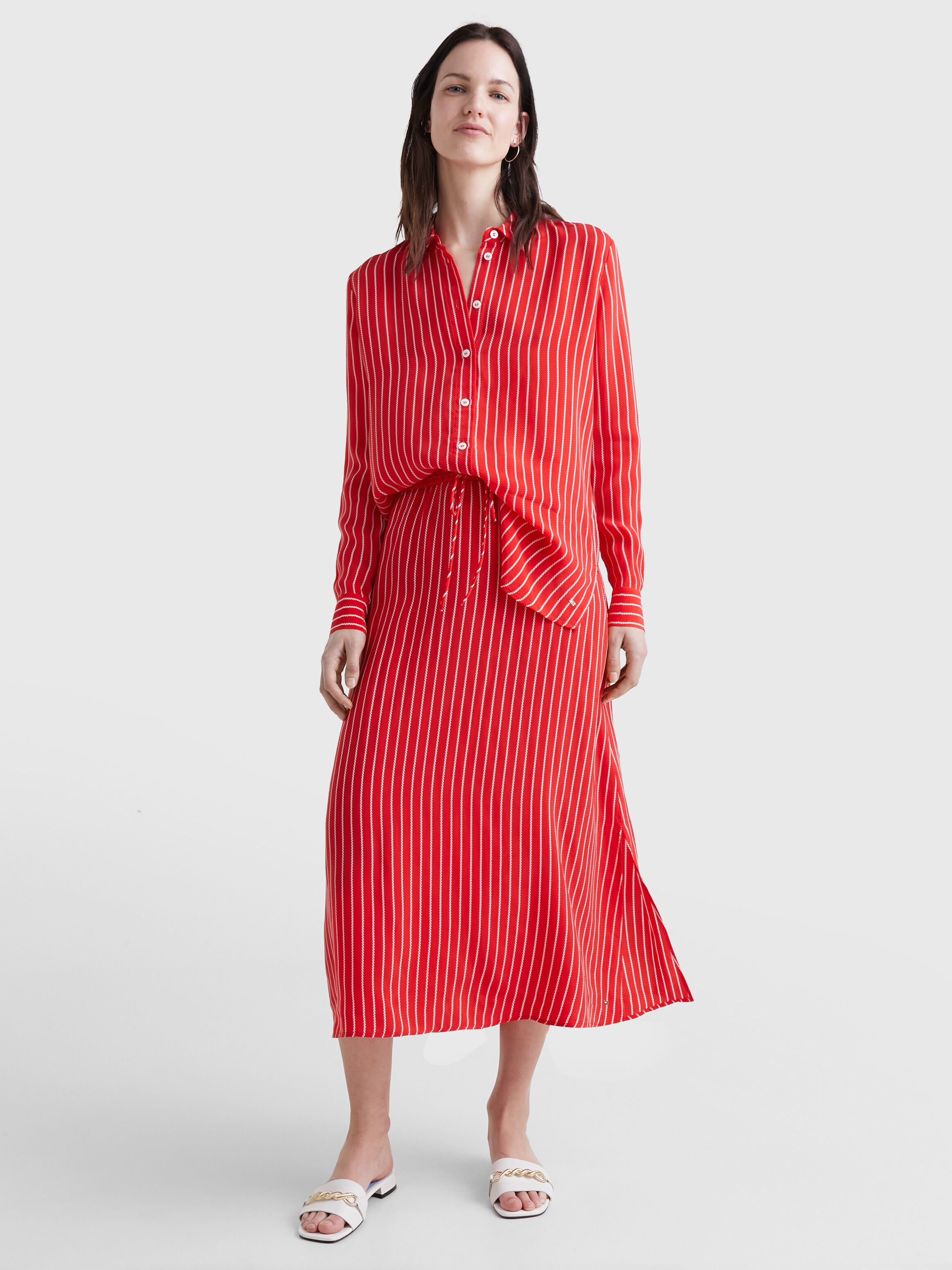 Red stripe outlet midi dress