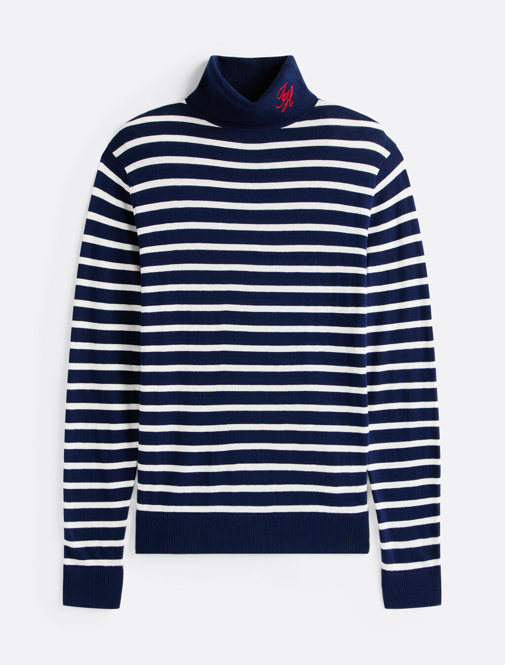 The Runway Collection Turtleneck Jumper With Cashmere, Carbon Navy / Ecru Stripe, hi-res