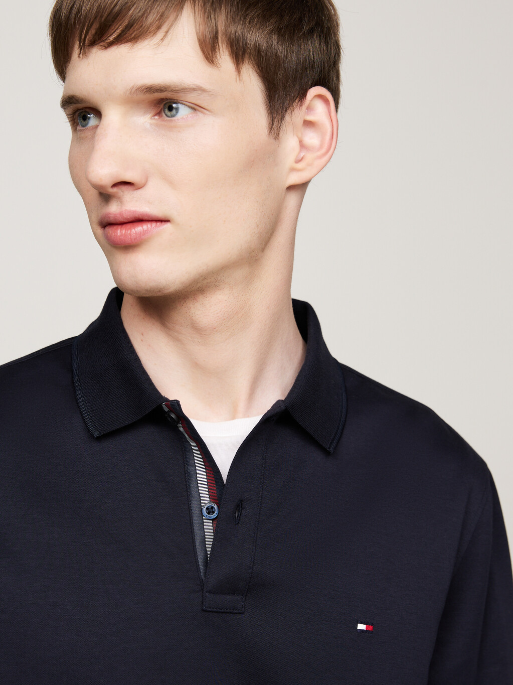 Jacquard Long Sleeve Polo Shirt, Desert Sky, hi-res