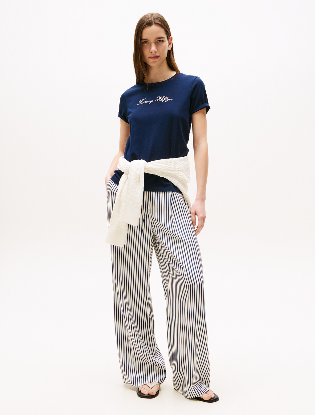 Lurex Script Logo T-Shirt, Dark Night Navy, hi-res