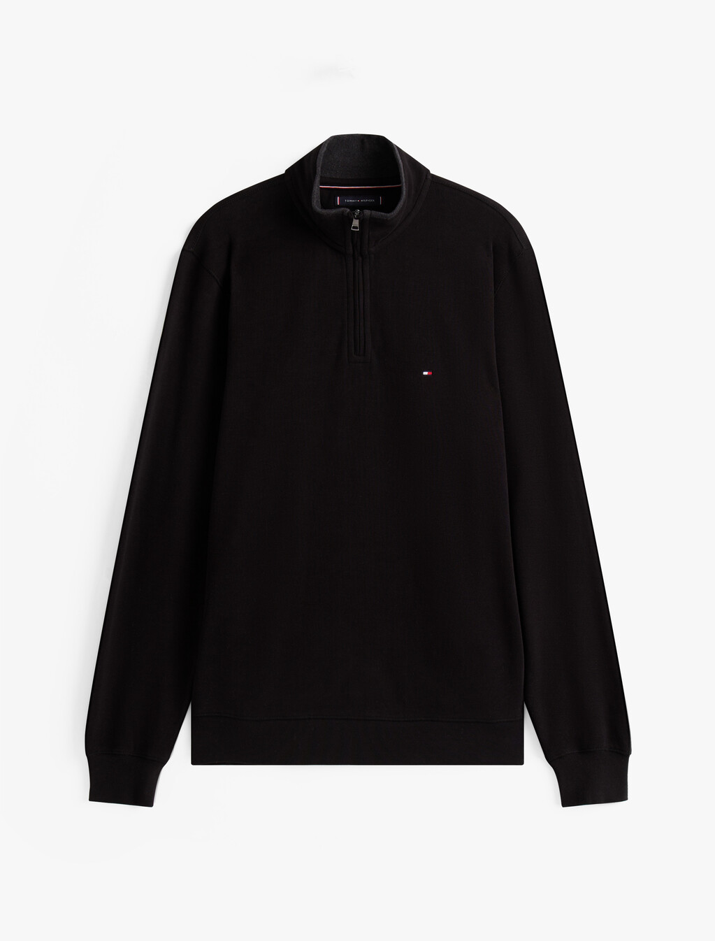 French Rib Knit 1/4 Zip Sweater, Black, hi-res