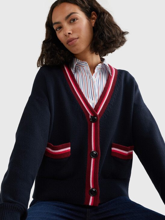 STRIPE V-NECK RELAXED FIT CARDIGAN