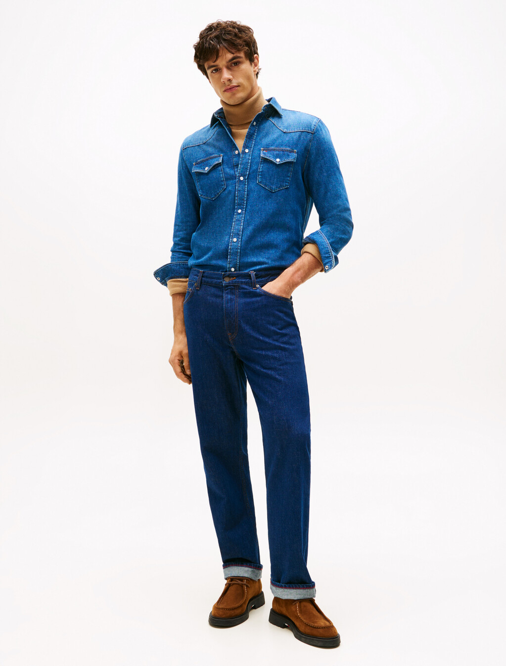 Regular Fit Western Denim Shirt, Noah Indigo, hi-res