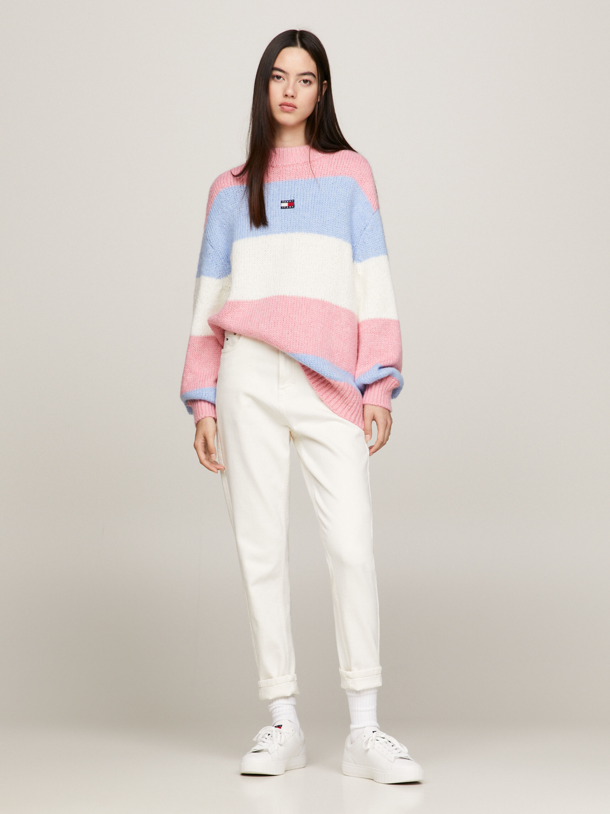 Colour Blocked Oversized Jumper pink Tommy Hilfiger Singapore