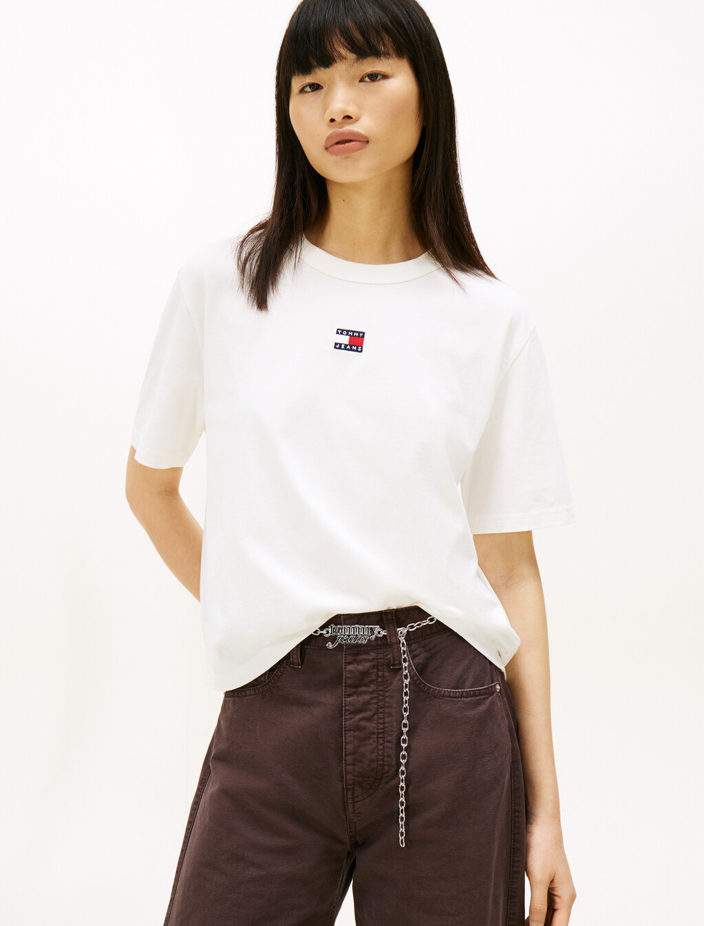 Logo Badge Boxy T-Shirt, Ecru, hi-res