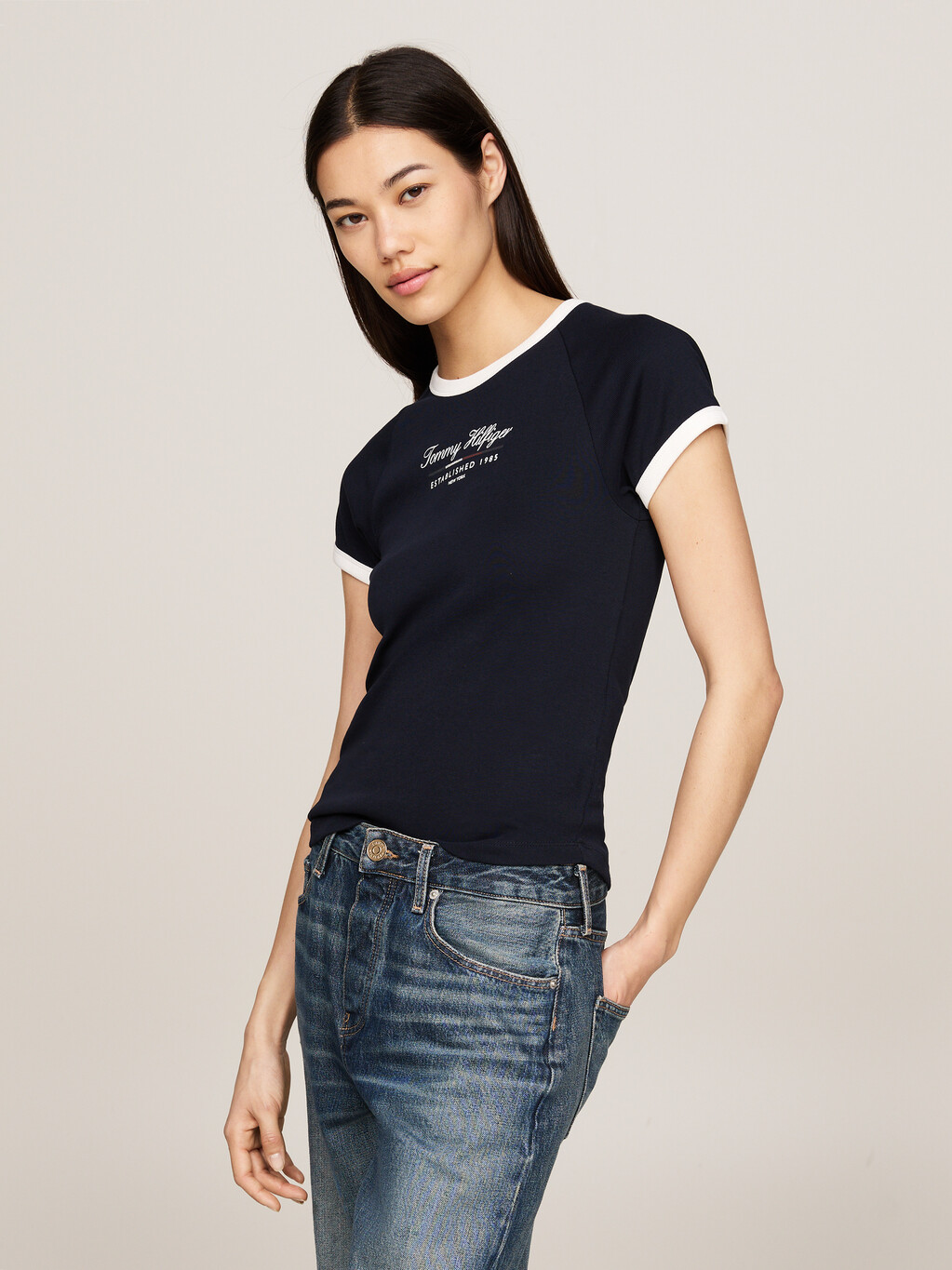 Contrast Trim Logo Slim T-Shirt, Desert Sky, hi-res