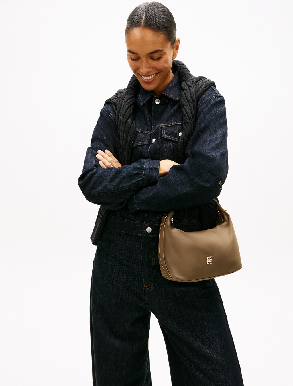 TH Monogram Plaque Crossbody Bag, Nordic Taupe, hi-res