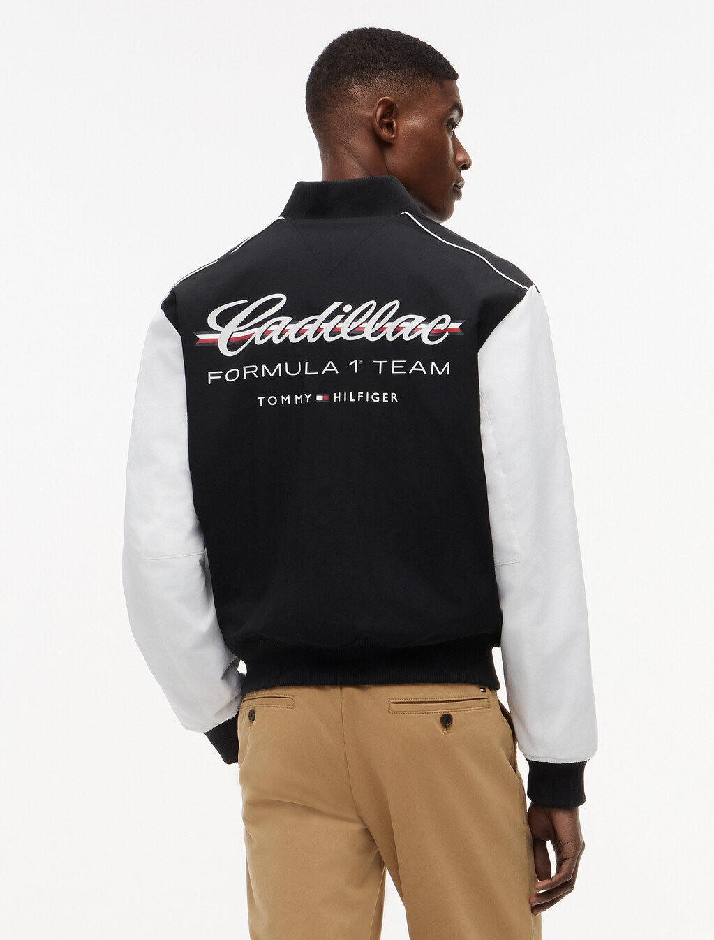 TH x Cadillac Formula 1&reg; Team Back Logo Varsity Jacket, Black / White, hi-res