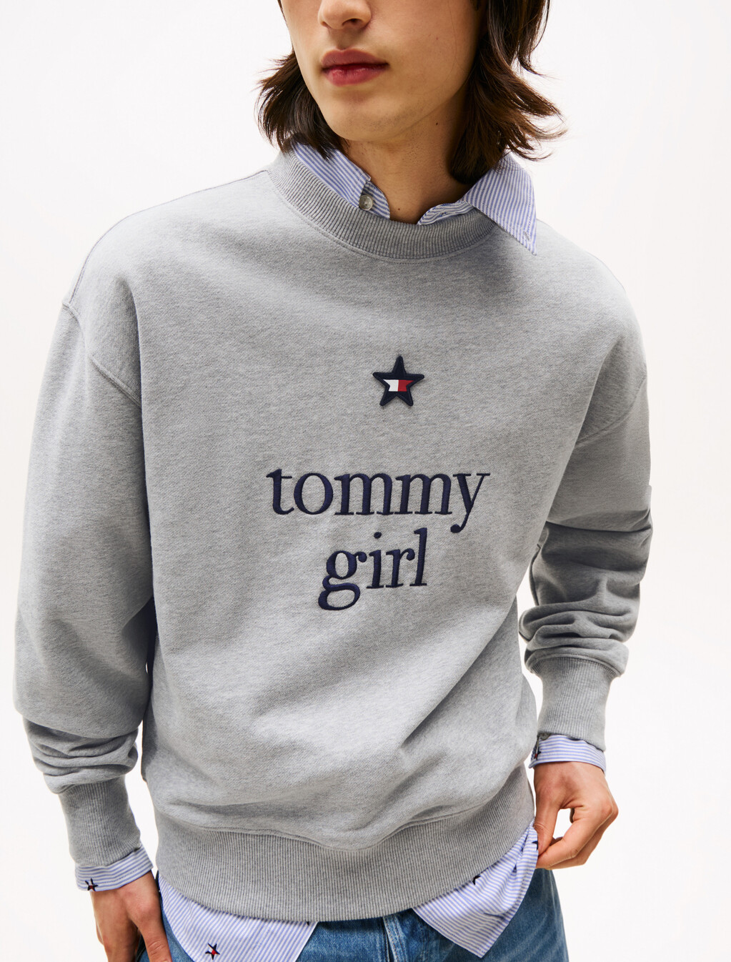 Tommy Girl Graphic Relaxed Sweatshirt, Light Grey Marl, hi-res