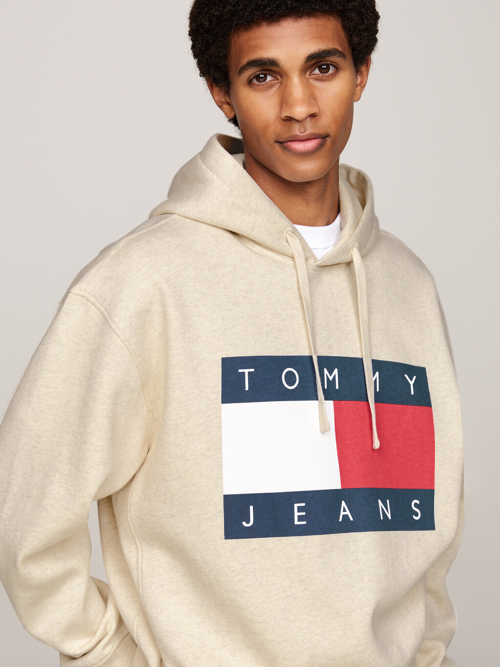 Tommy Flag Badge Mélange Relaxed Hoody, Ancient White Melange, hi-res