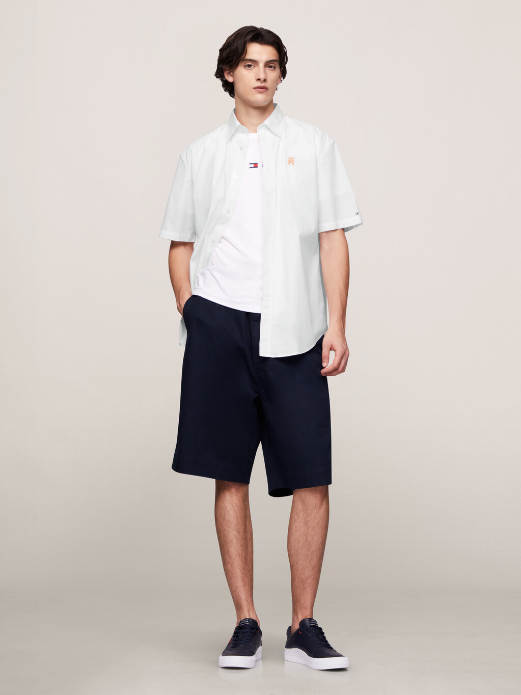 TH Monogram Regular Short Sleeve Shirt, Optic White, hi-res