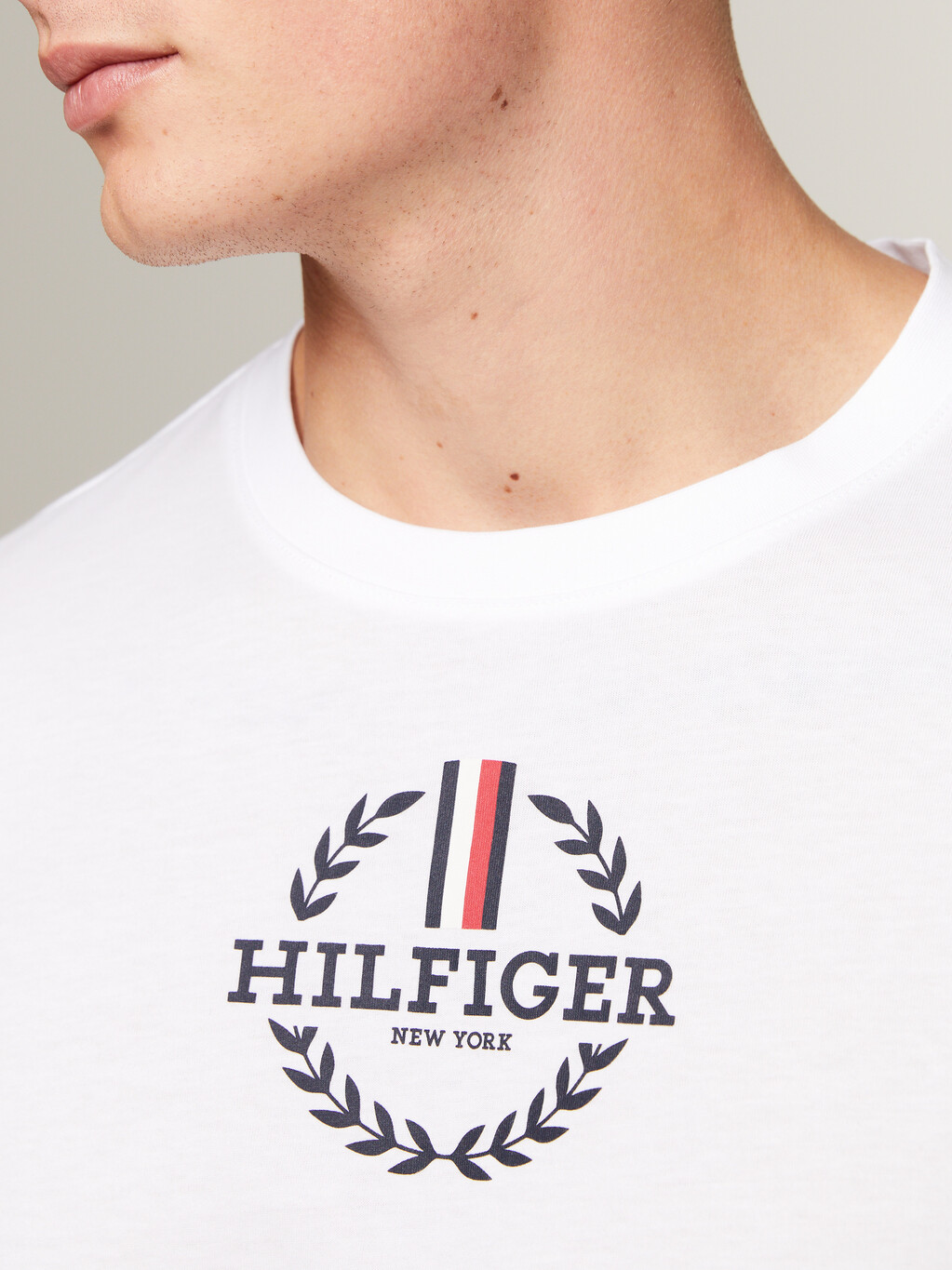 Global Stripe Archive Crest Logo Slim T-Shirt, White, hi-res