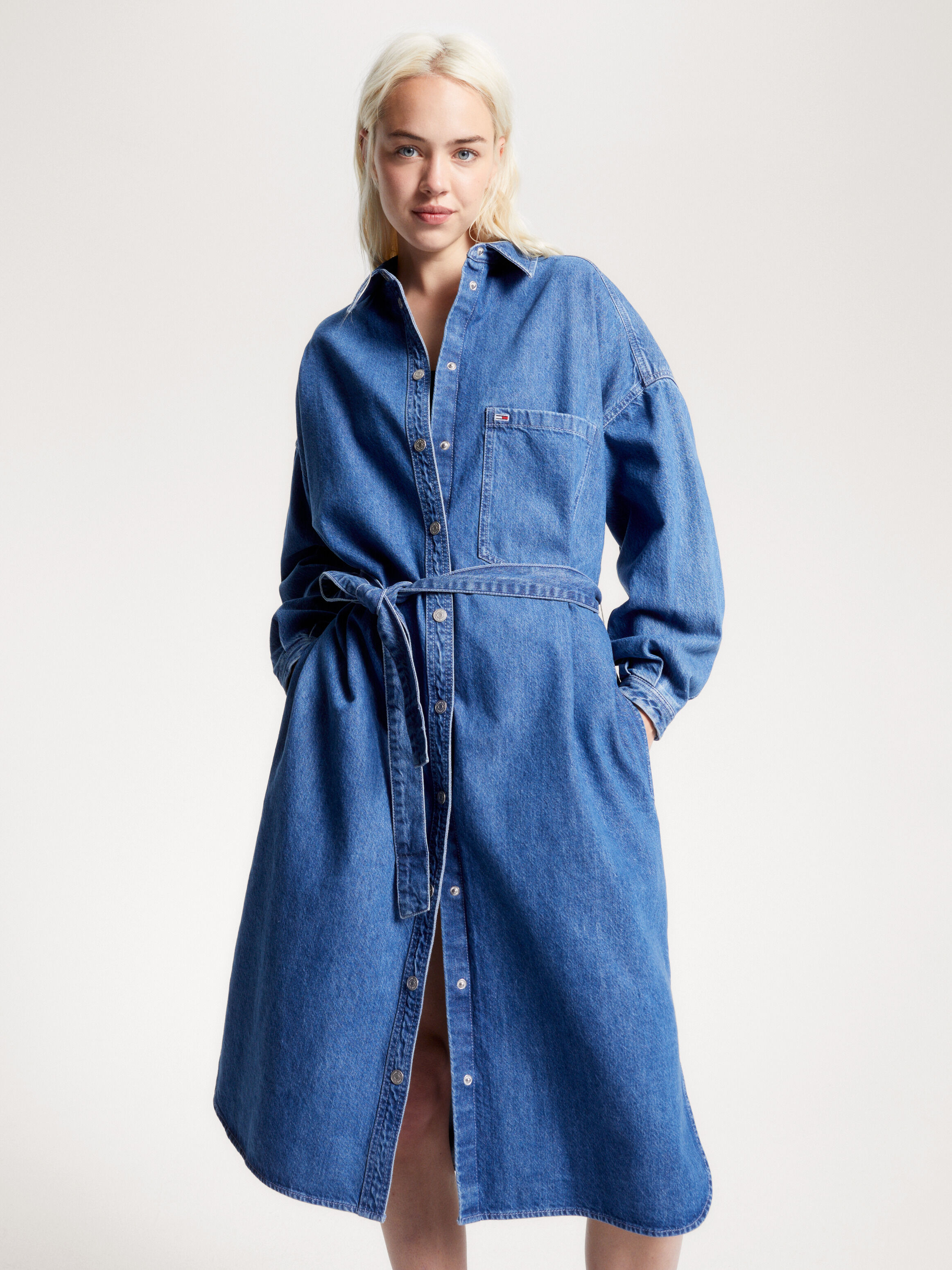 Belted chambray shirt dress discount