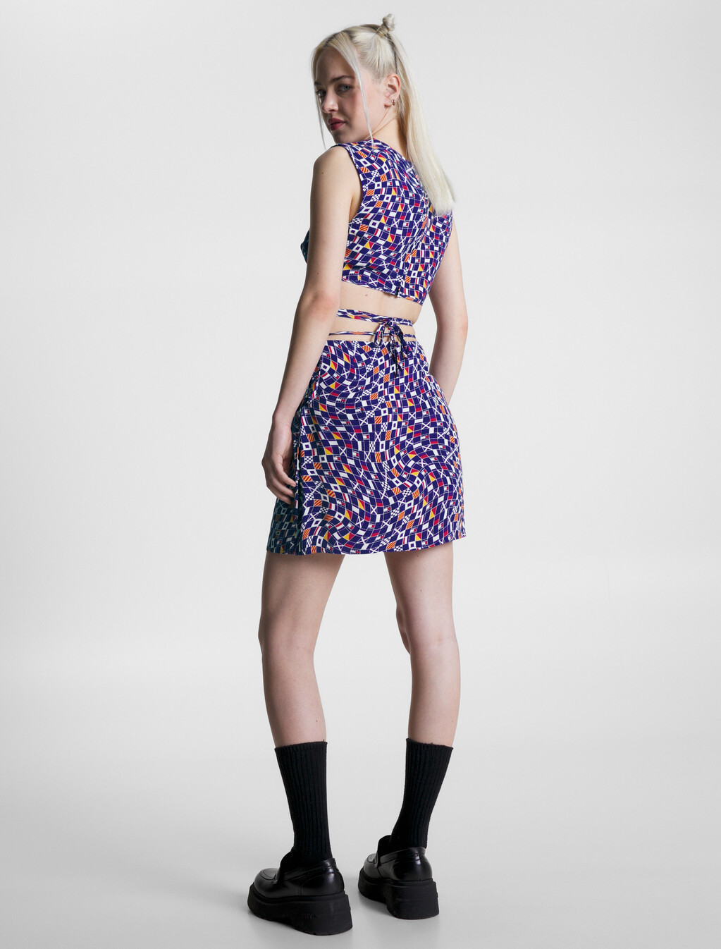 Archive Checkerboard Flag Mini Skirt, Archive Flag Print, hi-res