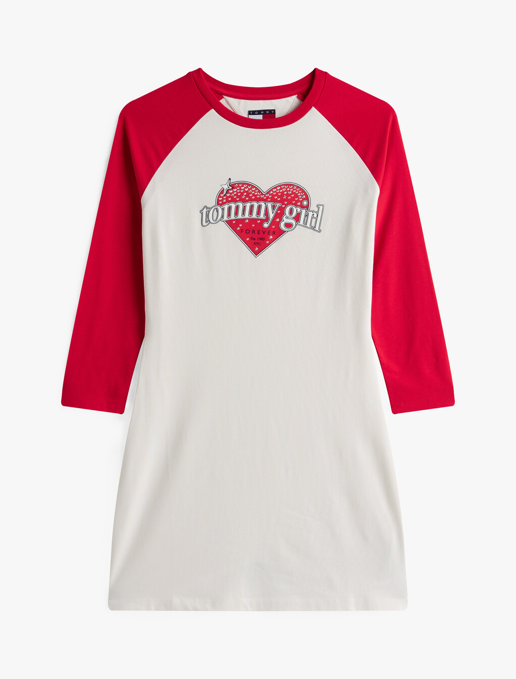 Tommy Girl Slim T-Shirt Mini Dress, Ivory Marl / Primary Red, hi-res