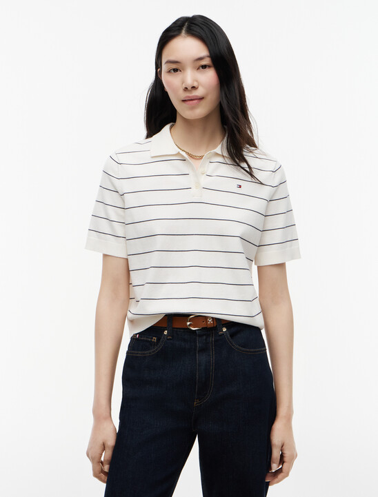Flag Embroidery Knit Boxy Polo Jumper