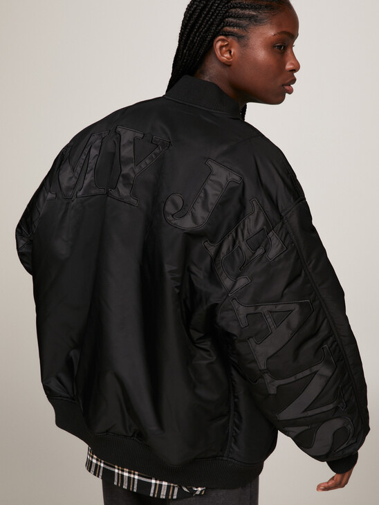 Tonal Appliqué Padded Oversized Bomber Jacket