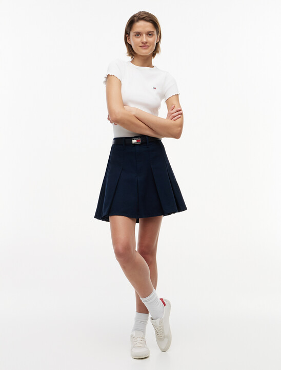 Washed Canvas Pleated Mini Skirt
