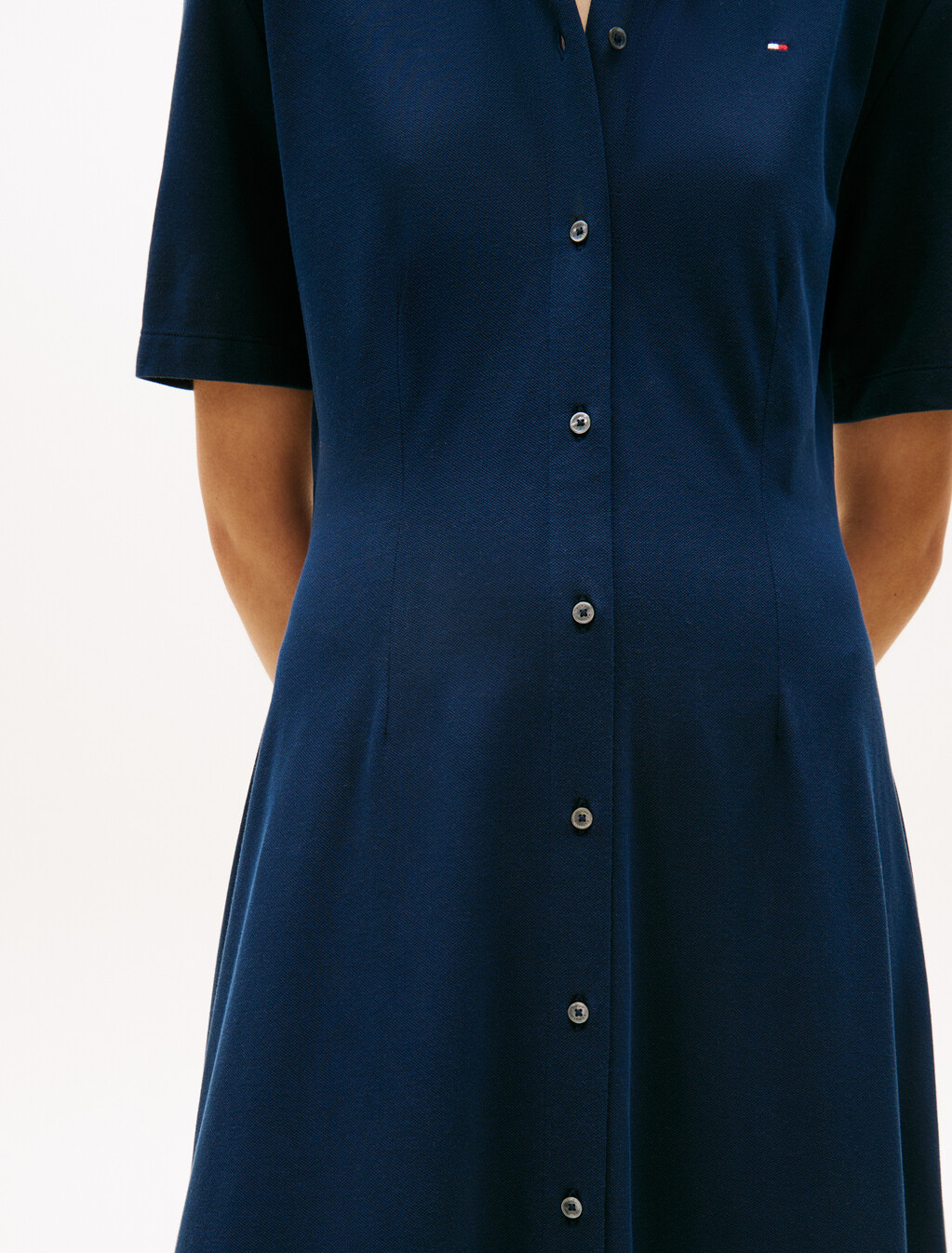 Knit Fit & Flare Polo Dress, Dark Night Navy, hi-res