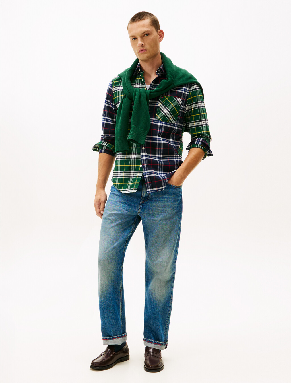 Regular Fit Contrast Check Oxford Shirt, Desert Sky / Ornamental Green Check, hi-res