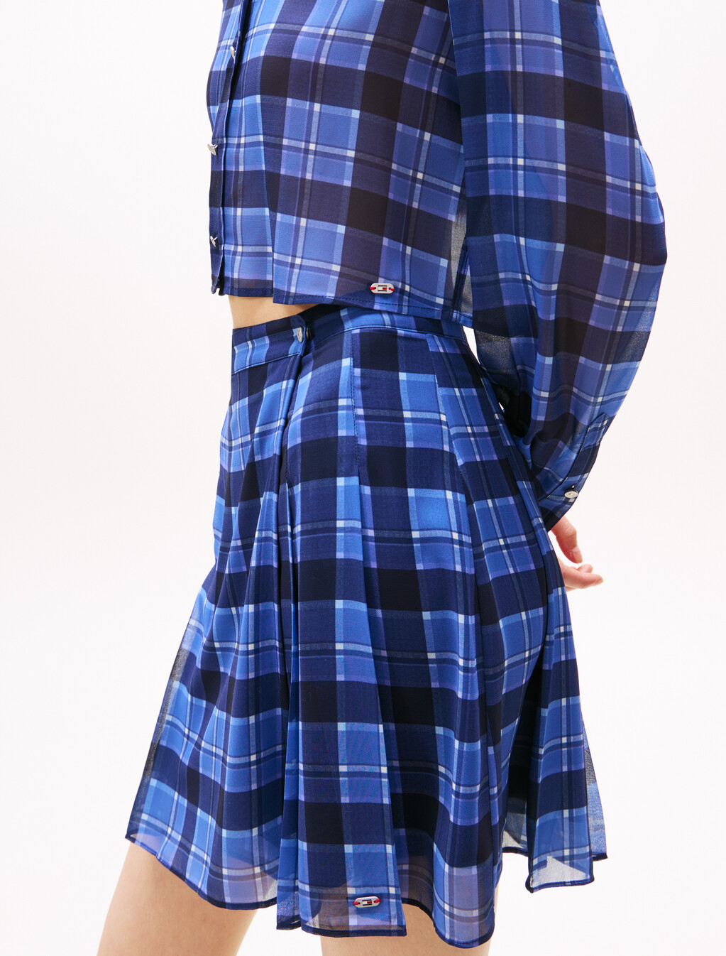 Regular Fit Cropped Chiffon Shirt, Blue Check, hi-res