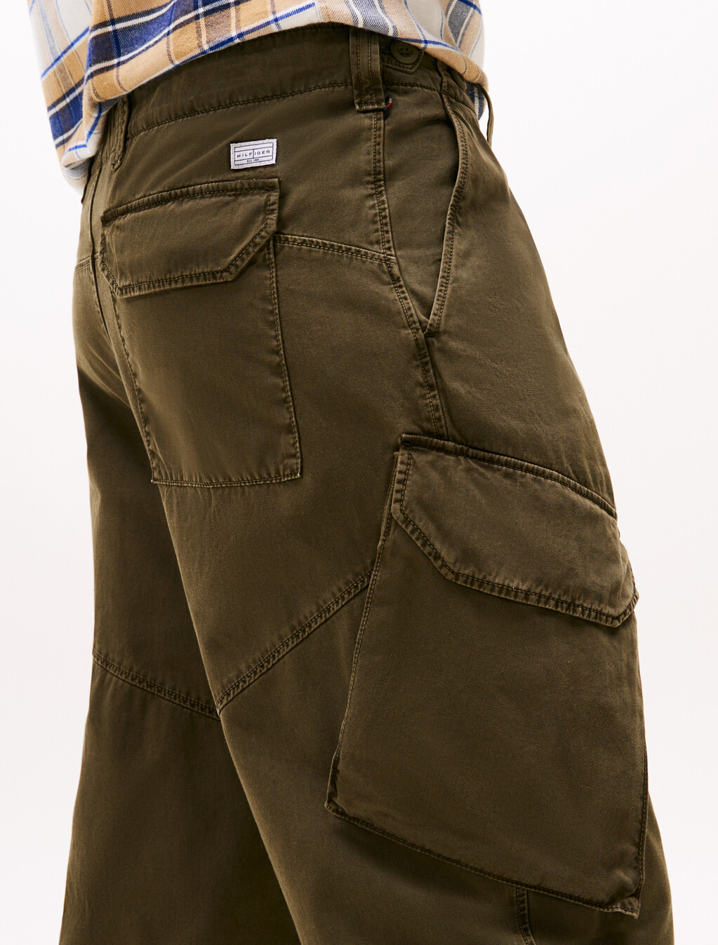 Straight Twill Cargo Trousers, Army Green, hi-res