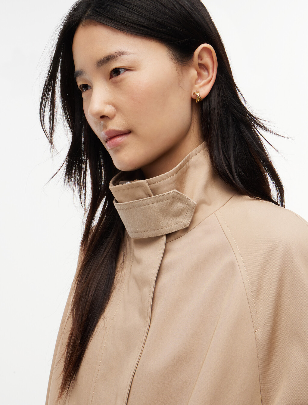 Flag Jacquard Twill Relaxed Cape Coat, Beige, hi-res