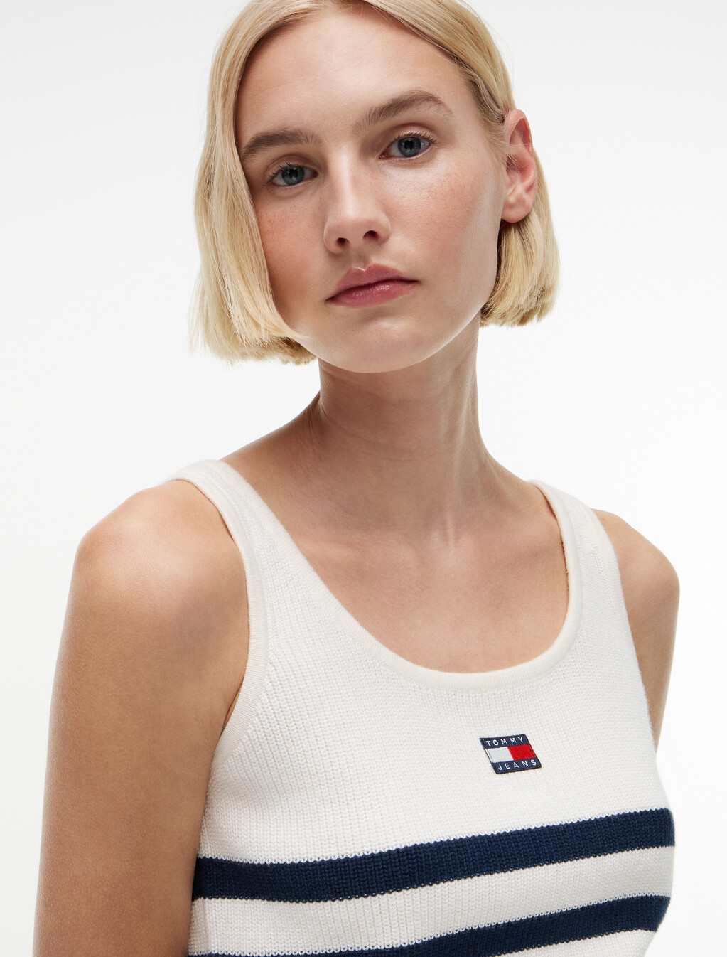 Tommy Badge Stripe Knit Tank Top, Ancient White / Stripe, hi-res