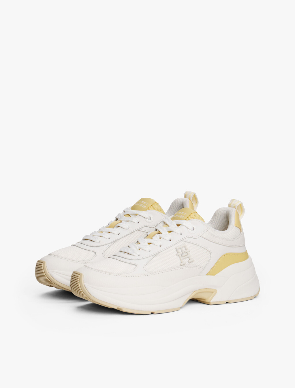 Leather Mixed Texture Chunky Trainers, Ancient White, hi-res