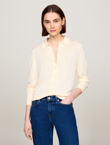 Fine Knit Collared Cardigan, Calico Sweaters, hi-res