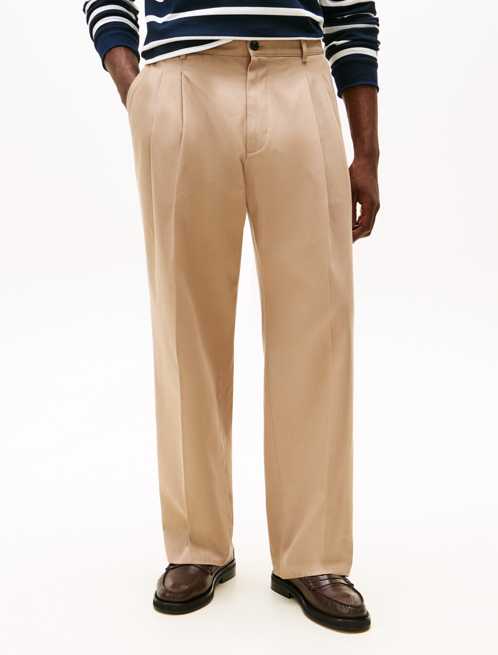 Pleated Twill Wide Leg Trousers, Coastal Taupe, hi-res