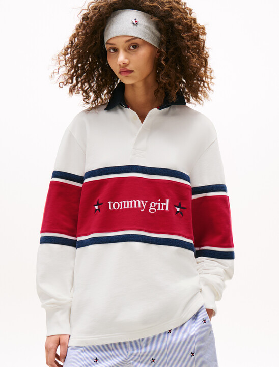 Tommy Girl Back Logo Relaxed Stripe Rugby Shirt